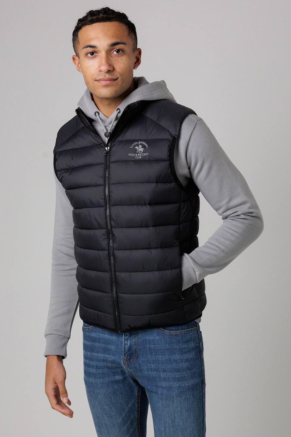 Santa Barbara Polo & Racquet Club Santa Barbara Polo & Racquet Club Men's Lightweight Zip Through Padded Gilet with Zipped Pockets in Black - 2