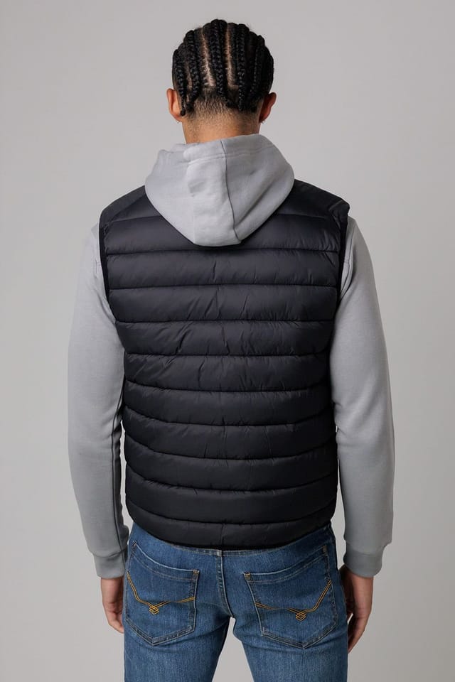 Santa Barbara Polo & Racquet Club Santa Barbara Polo & Racquet Club Men's Lightweight Zip Through Padded Gilet with Zipped Pockets in Black - 2