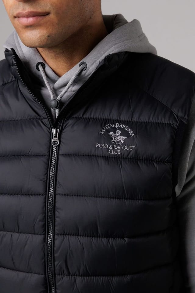 Santa Barbara Polo & Racquet Club Santa Barbara Polo & Racquet Club Men's Lightweight Zip Through Padded Gilet with Zipped Pockets in Black - 3