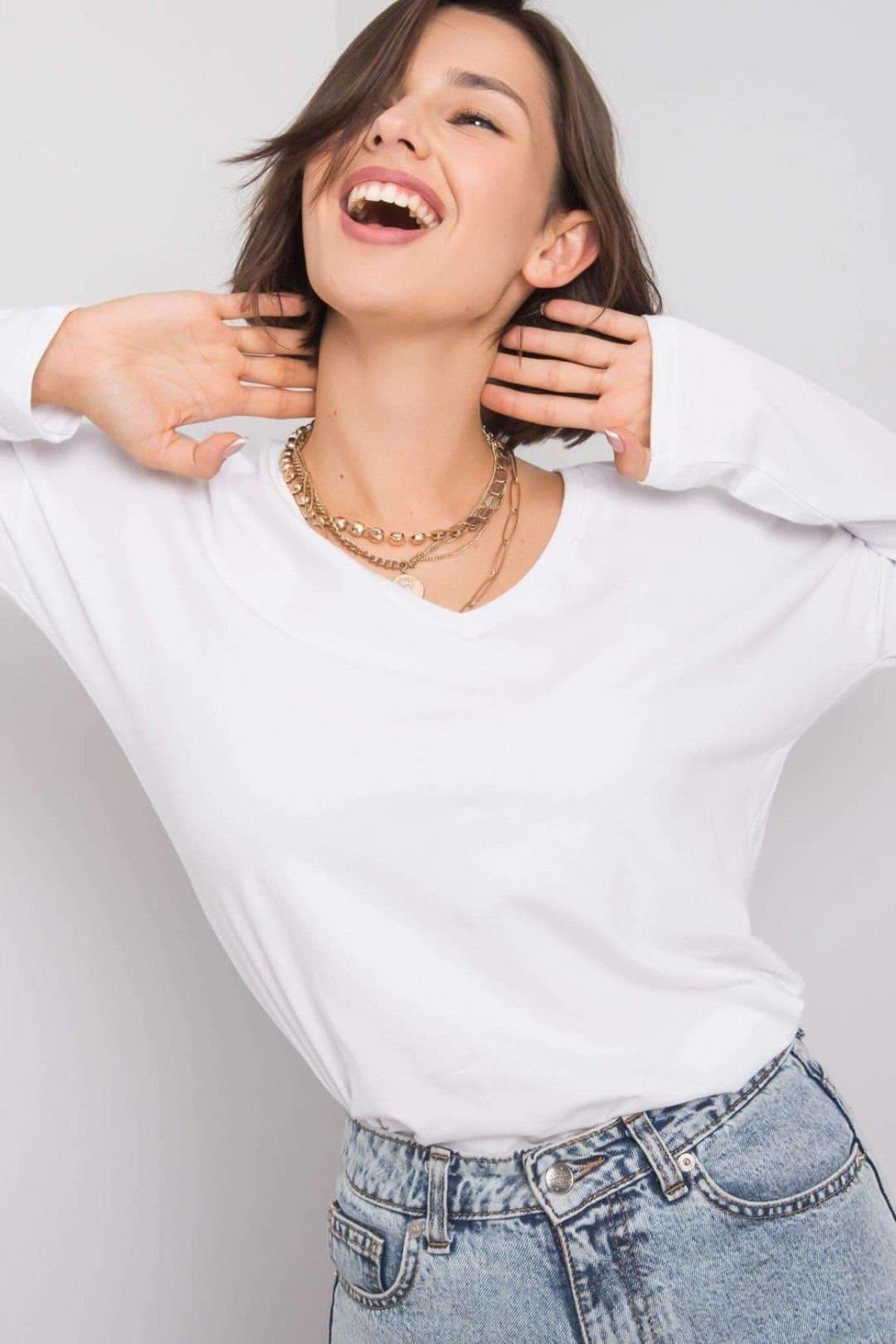 Love Lace Love Lace White Cotton Long Sleeve V Neck Blouse