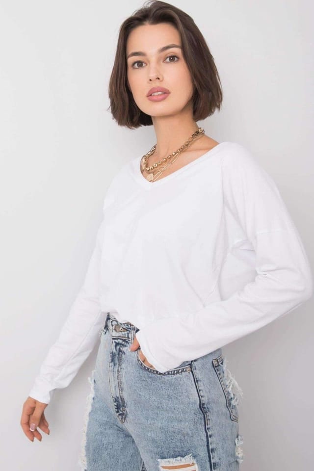 Love Lace Love Lace Women's Cotton Long Sleeve V Neck Blouse for Daily Wear in White - 2