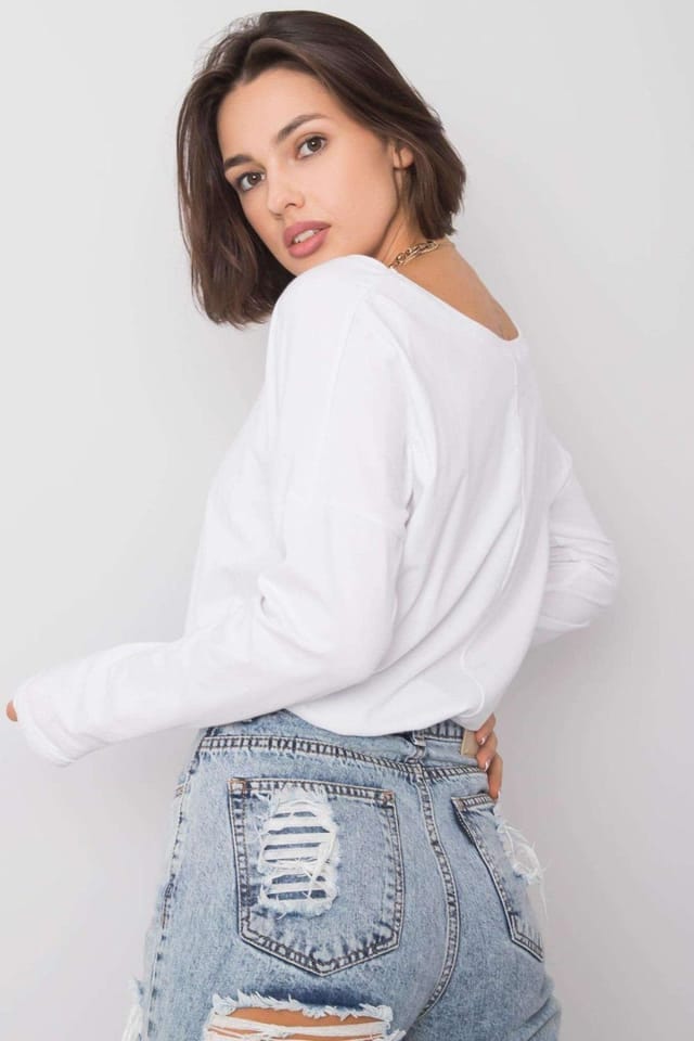 Love Lace Love Lace Women's Cotton Long Sleeve V Neck Blouse for Daily Wear in White - 3