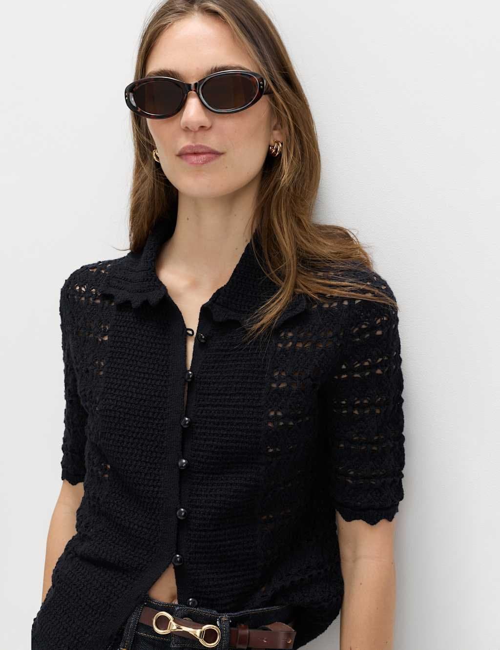 Marks & Spencer M&S Cotton Blend Open Stitch Cardigan Midnight Navy