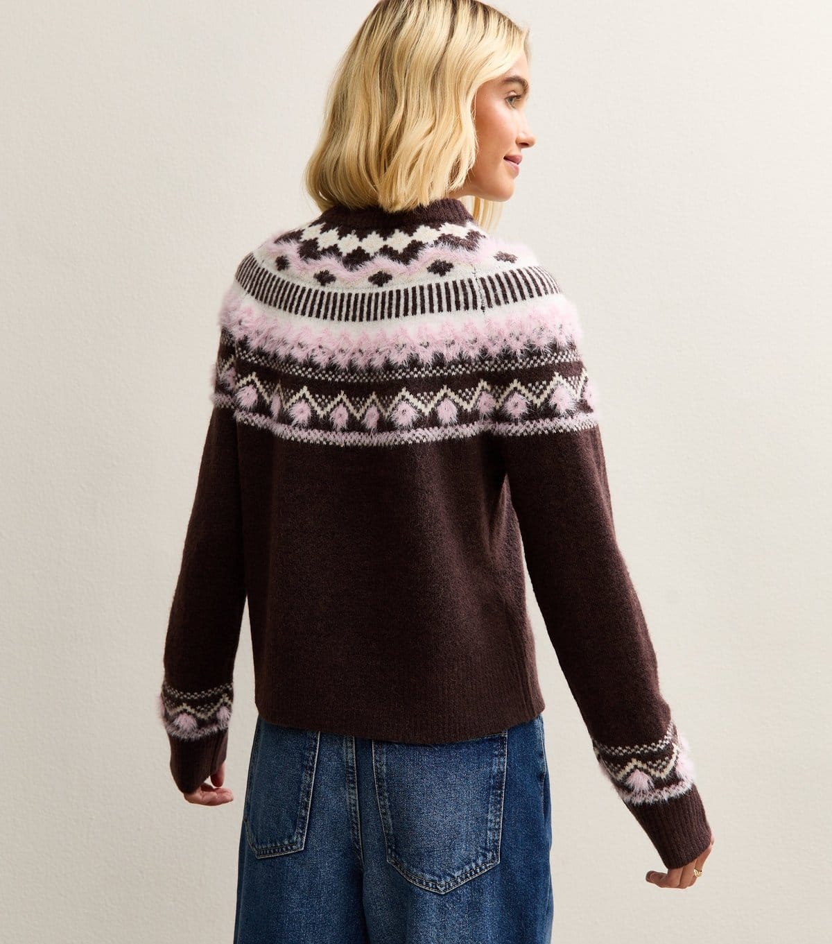 New Look Women's Brown Fluffy Fairisle Jumper New Look - 4