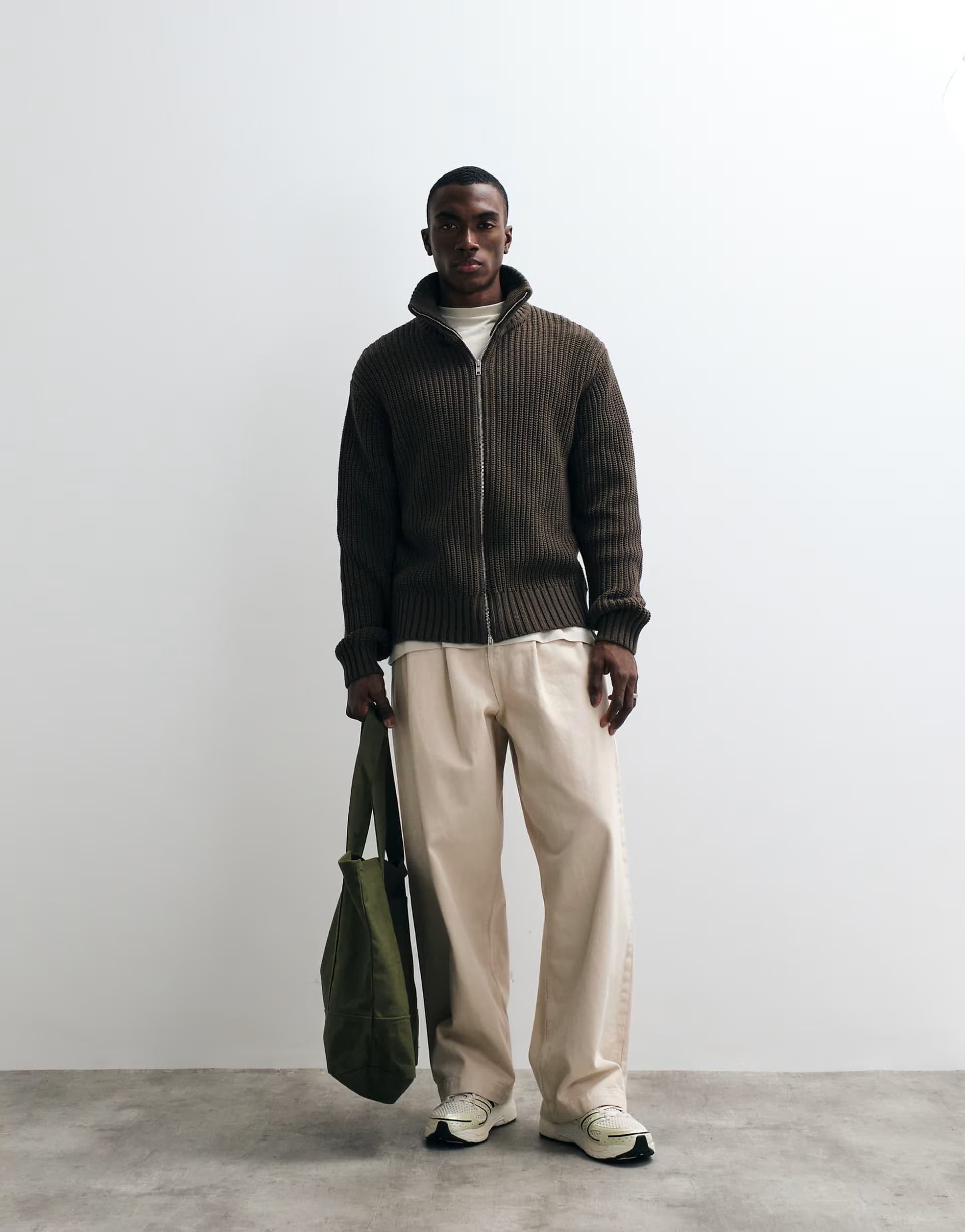 ASOS Redefined Rebel aron cable knit jacket in brown