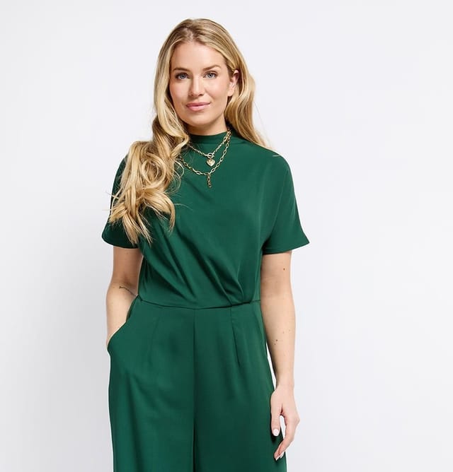 Little Mistress Little Mistress Women's Green Drape Detail Jumpsuit in Bottle Green - 2