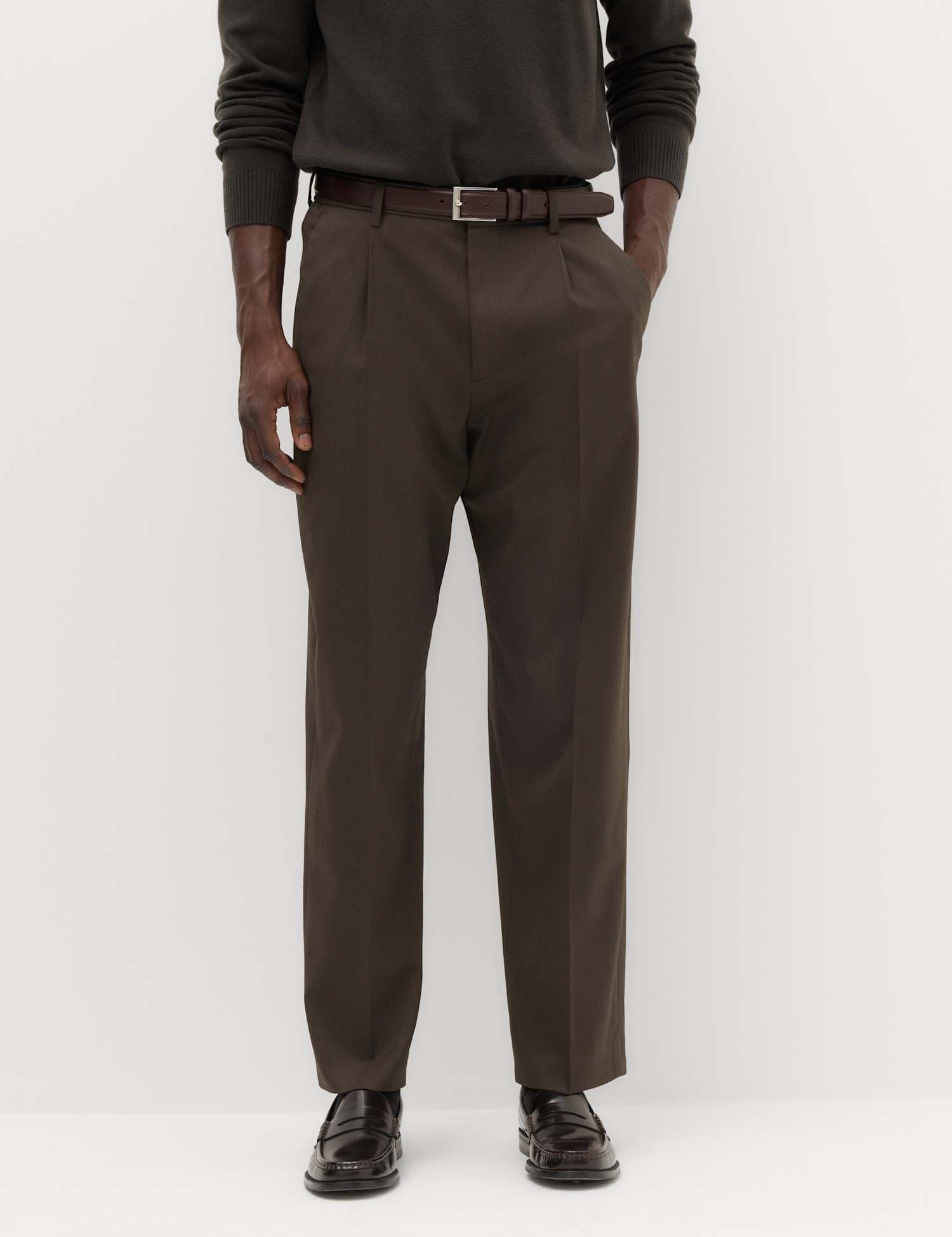 Marks & Spencer M&S Relaxed Fit Smart Stretch Trousers Dark Chocolate