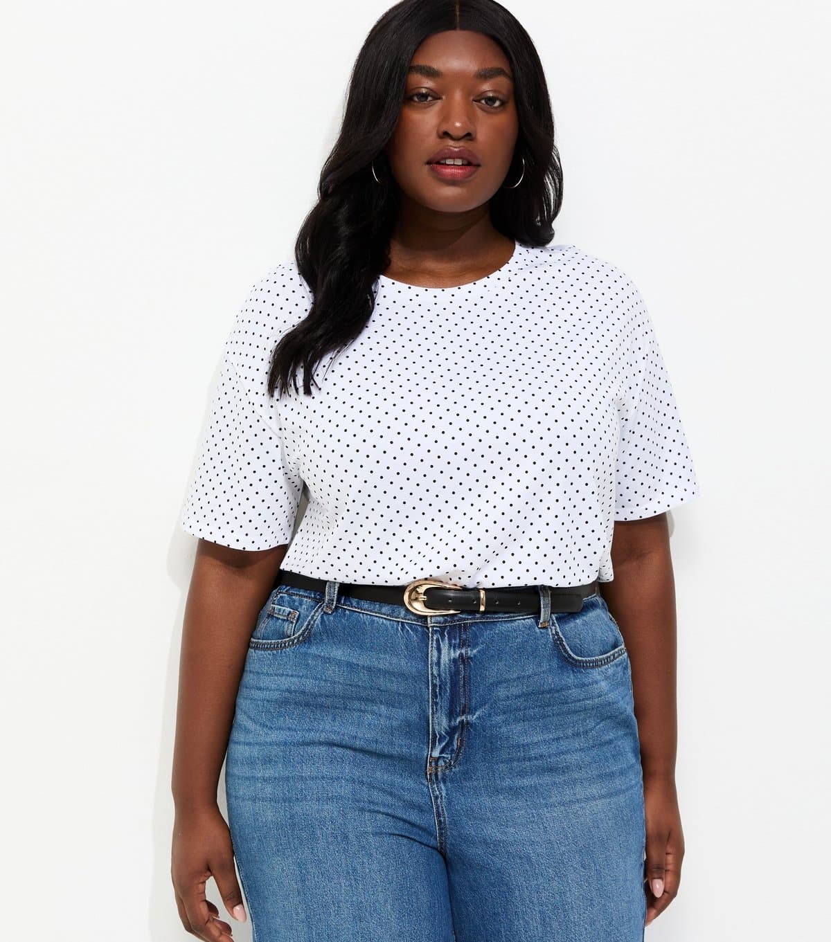 New Look Women's Plus Size White Polka Dot T-Shirt Curves New Look