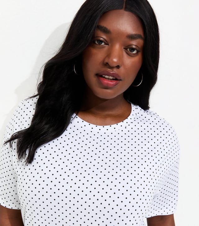 New Look Women's Plus Size White Polka Dot T-Shirt Curves New Look - 2