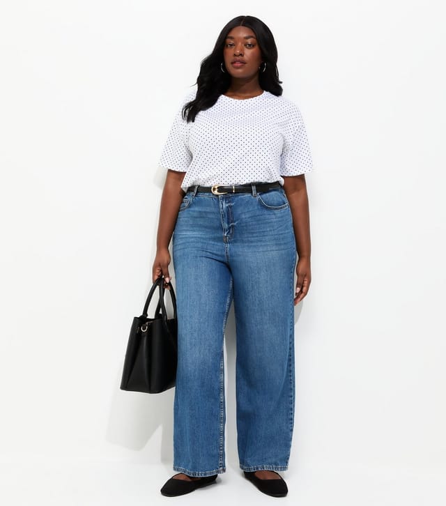 New Look Women's Plus Size White Polka Dot T-Shirt Curves New Look - 3