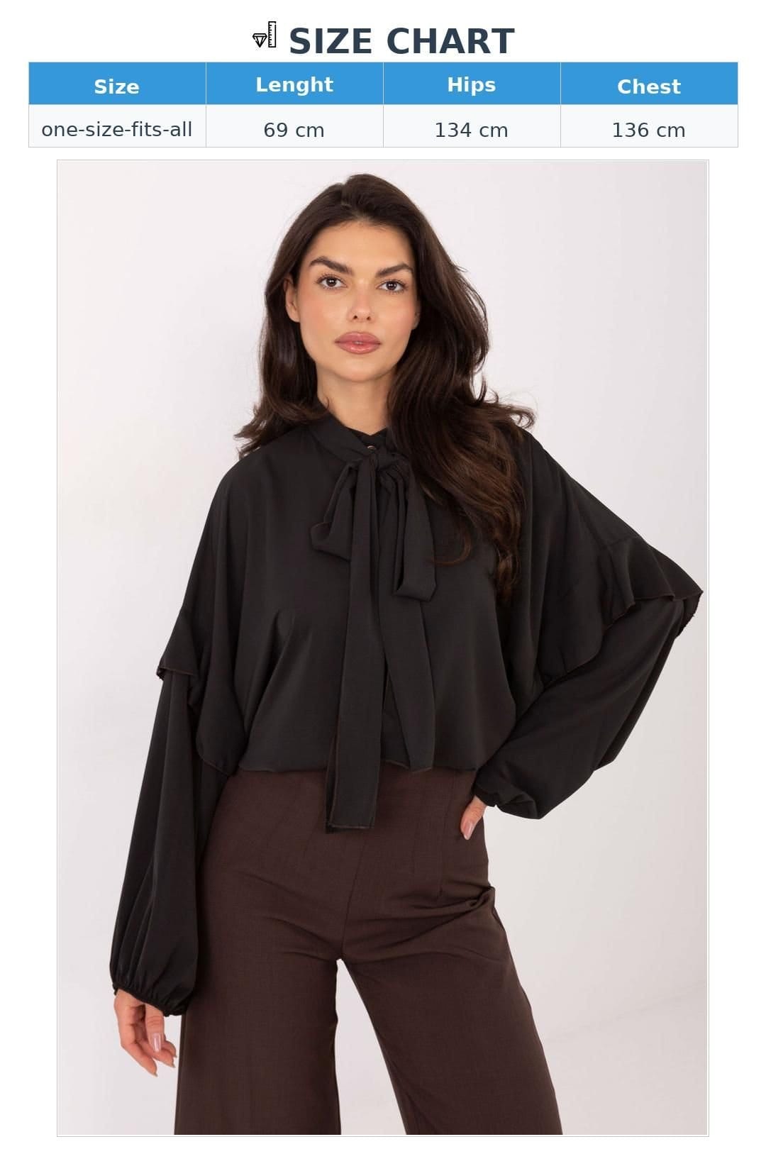 Love Lace Love Lace Women's Collarless Long Sleeve Ruffled Tie Shirt in Black - 4