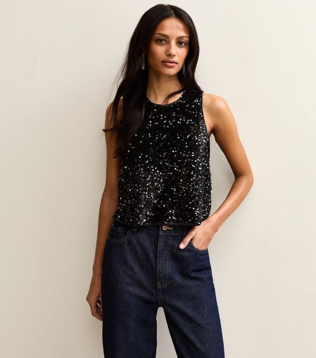 New Look Women's Black Sequin Sleeveless Top New Look - 2