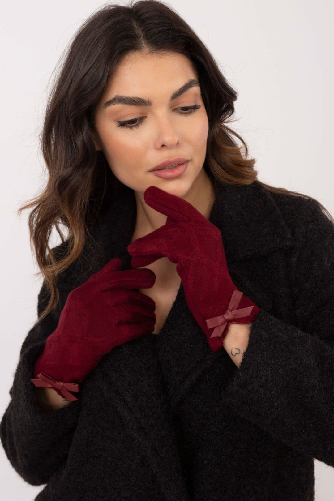 Love Lace Love Lace Women's Insulated Pattern Gloves with Wrist Bows & Touch Flower Finger in Red