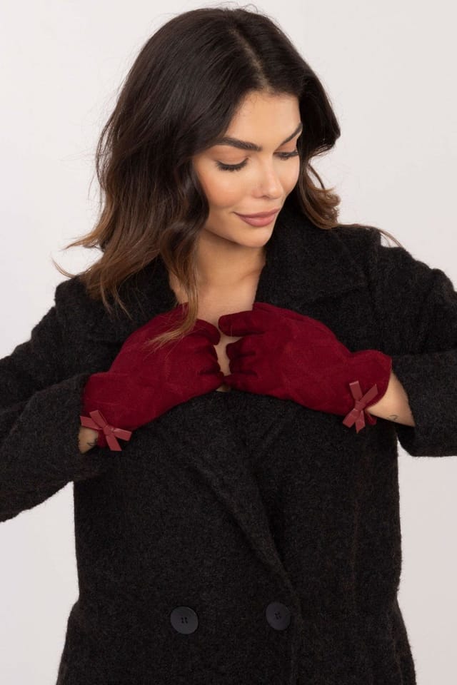 Love Lace Love Lace Women's Insulated Pattern Gloves with Wrist Bows & Touch Flower Finger in Red - 3