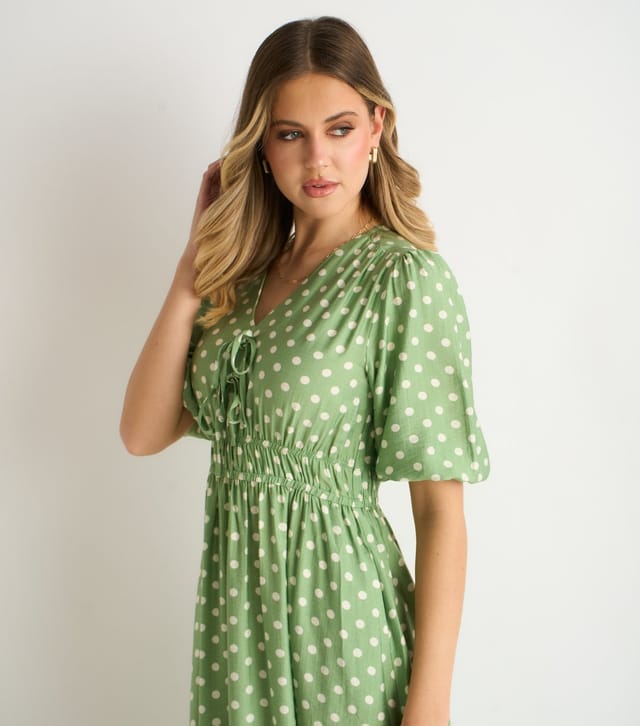 Gini London Women's Green Polka Dot Midi Dress Gini London New Look - 2
