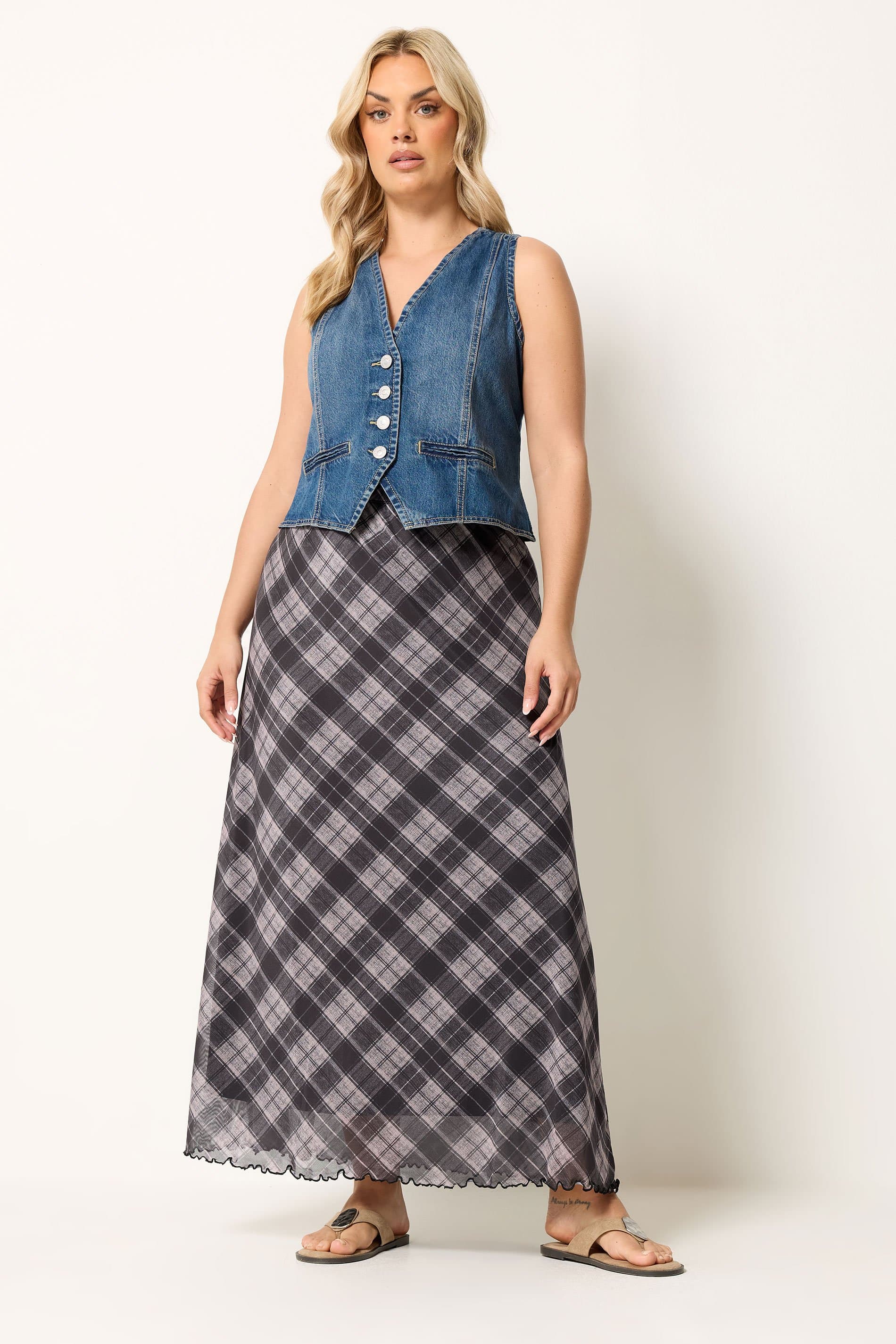 Yours Plus Size Purple Check Mesh Skirt
