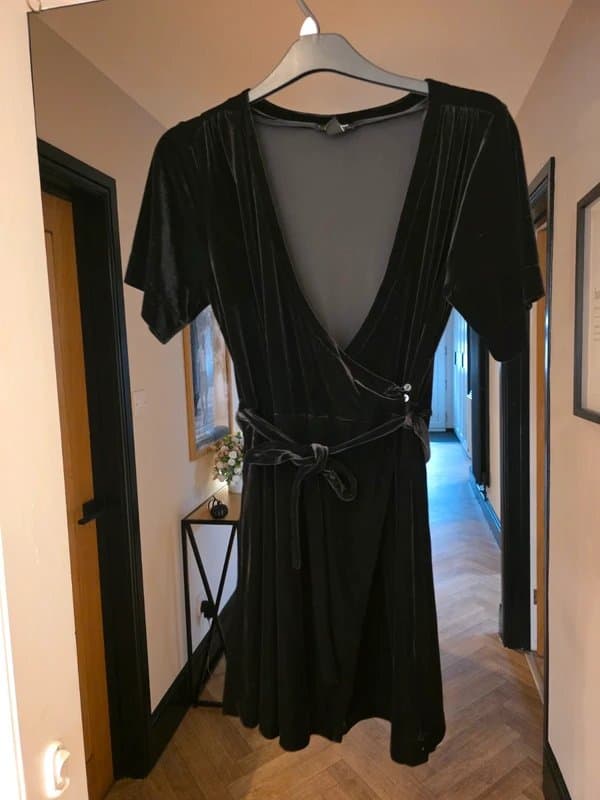 New Look Black velvet wrap dress