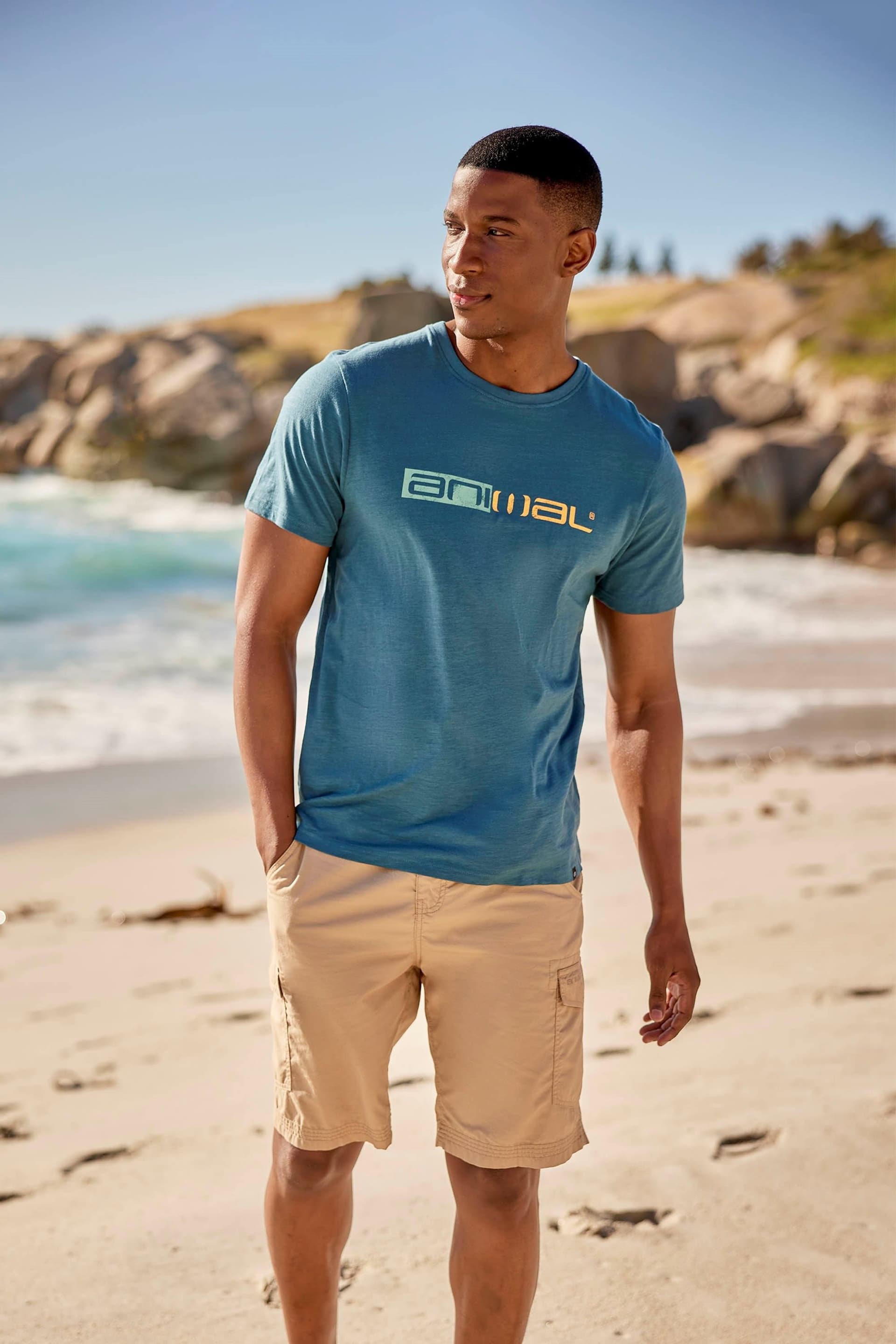 Animal Animal Men's 'Jacob' Relaxed Fit Beach Cotton T-Shirt in Teal