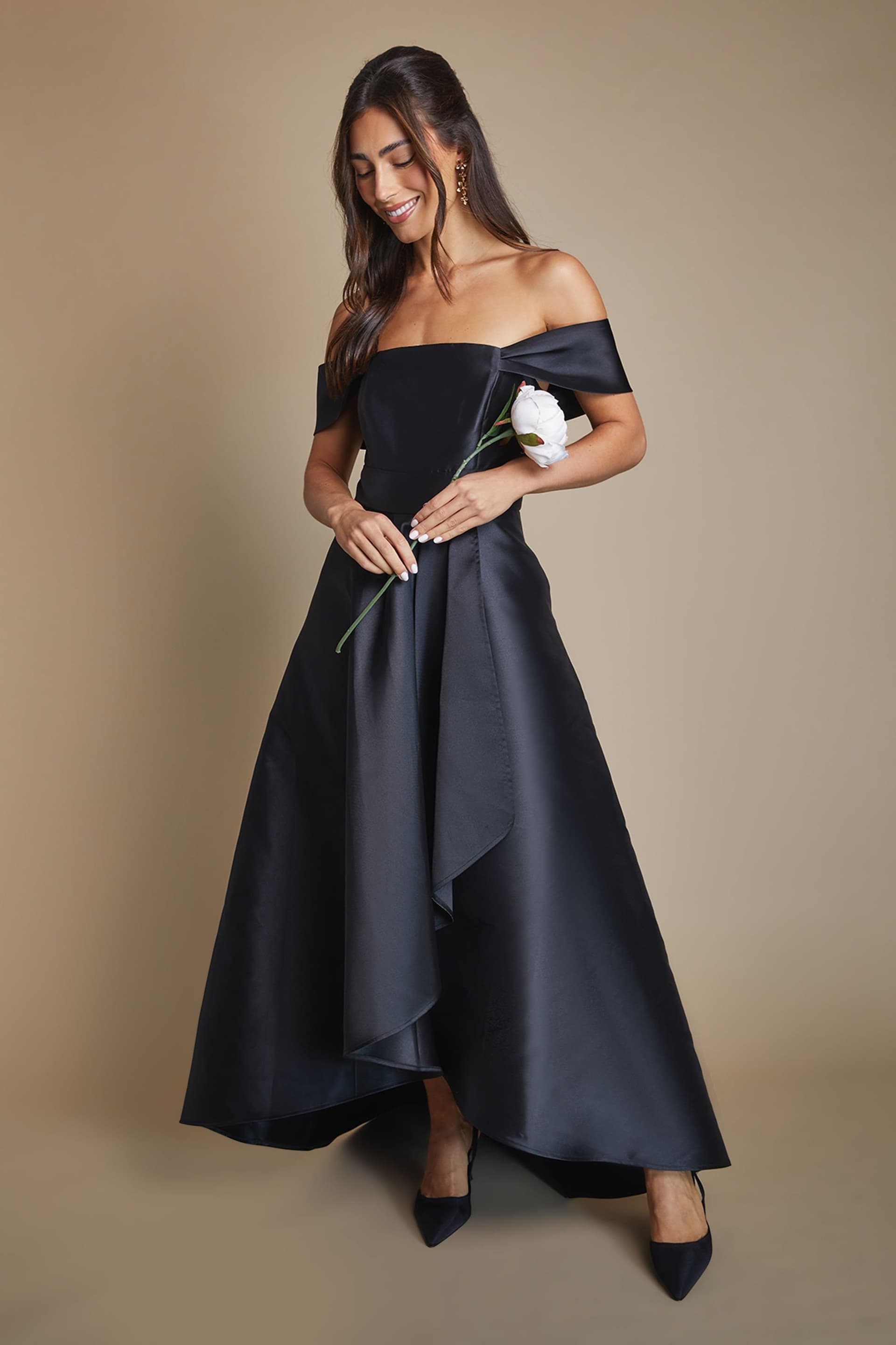 Coast Coast Women's Bardot Twill Waterfall Bridesmaid Dress in Black
