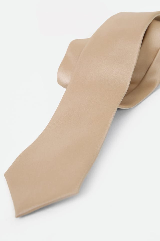 Maya Deluxe Maya Deluxe Men's Satin Tie Pocket Square Set in Nude - 2