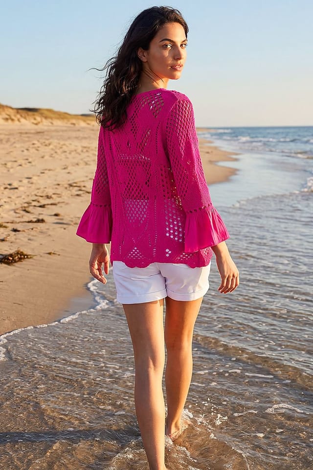 Dusk Dusk Women's Floral Crochet Top in Magenta - 3