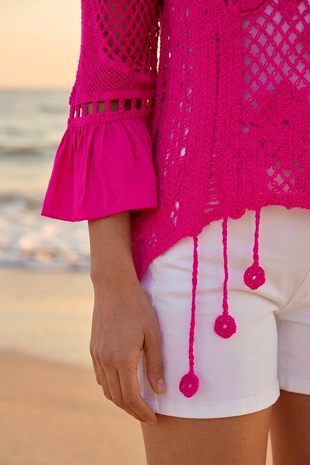 Dusk Dusk Women's Floral Crochet Top in Magenta - 4