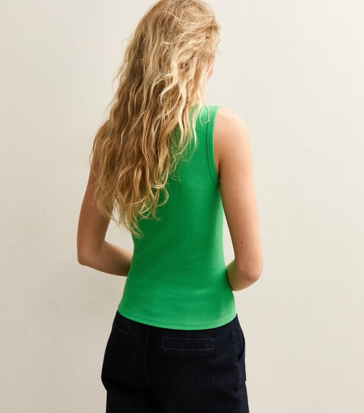 New Look Women's Dark Green Ribbed Tank Top New Look - 4