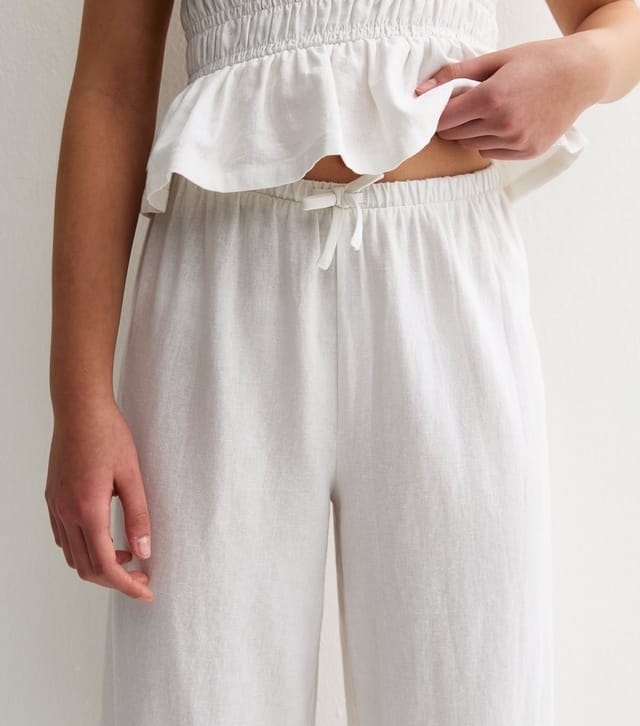 New Look Girls' White Linen Blend Wide Leg Trousers New Look - 2