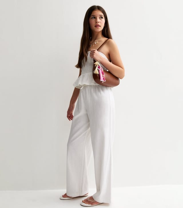 New Look Girls' White Linen Blend Wide Leg Trousers New Look - 3