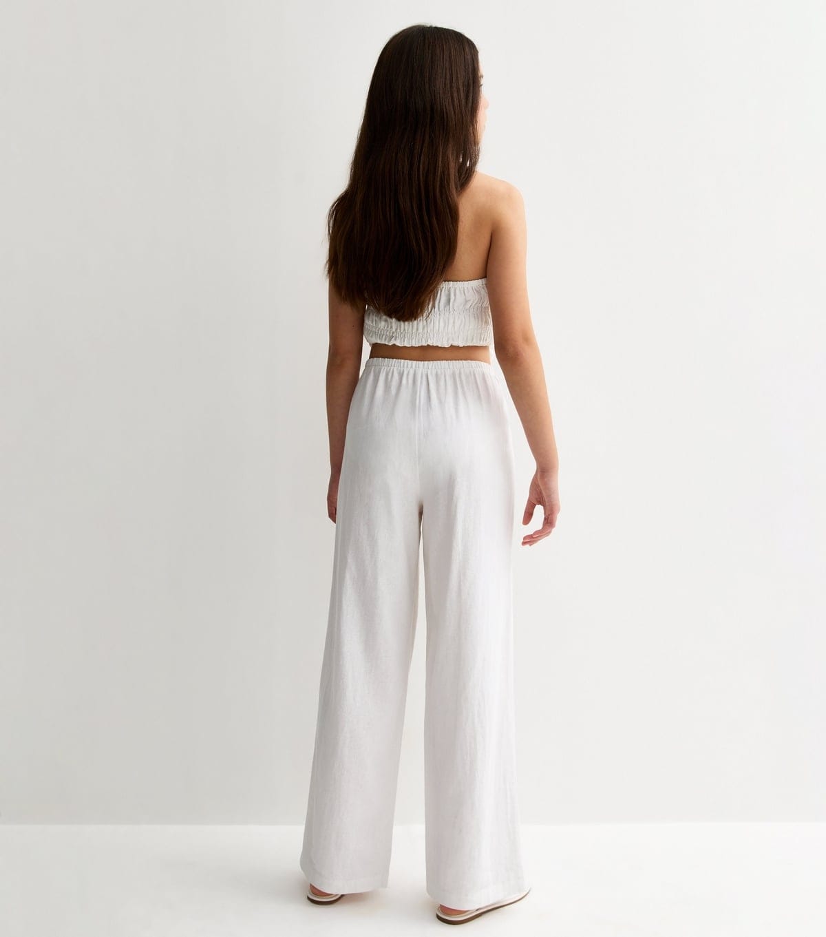 New Look Girls' White Linen Blend Wide Leg Trousers New Look - 4
