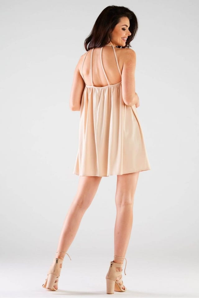 Love Lace Love Lace Women's Loose Trapeze Mini Dress with Open Back in Beige - 3