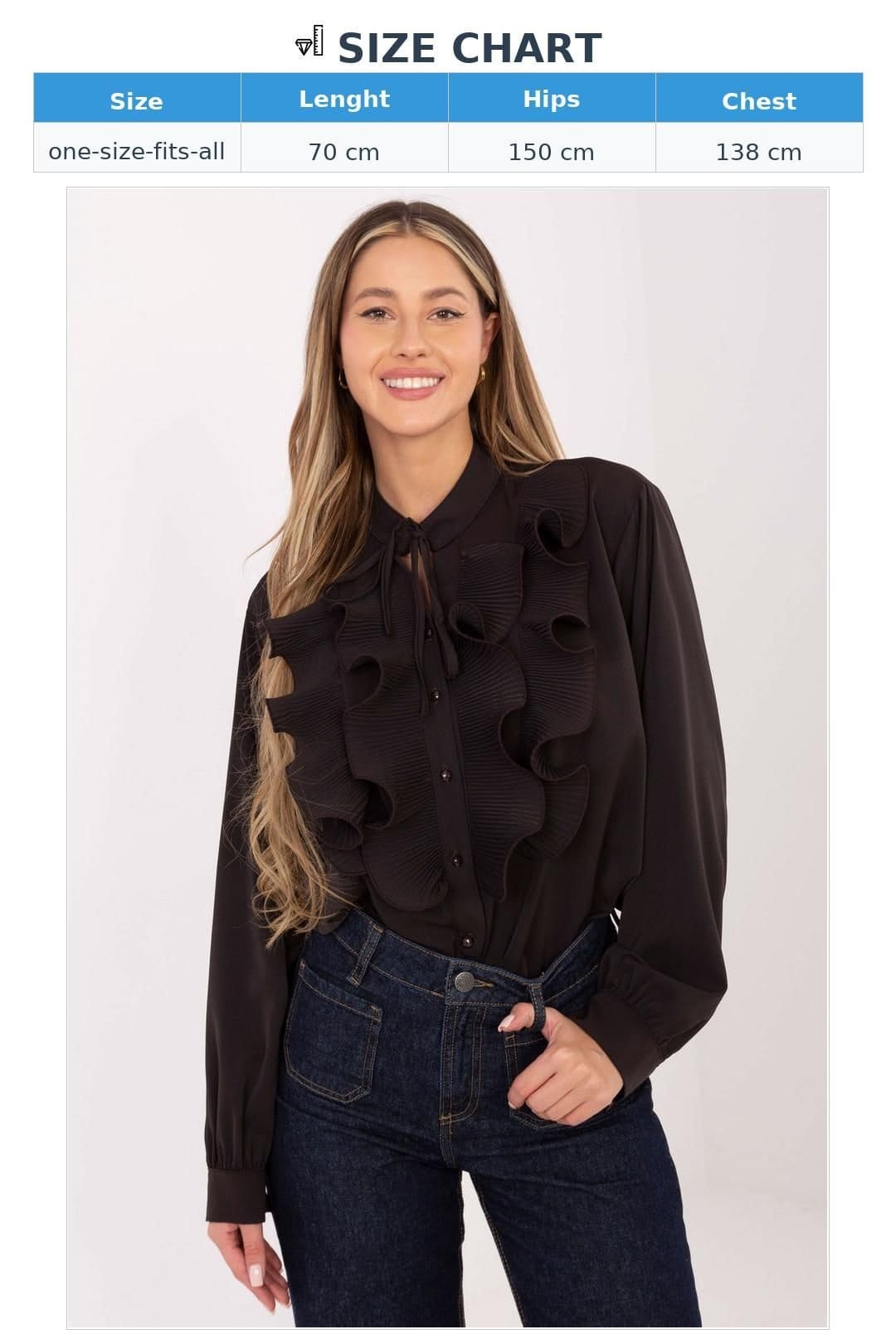 Love Lace Love Lace Women's Elegant Long Sleeve Jabot Tie Neck Shirt in Brown - 4