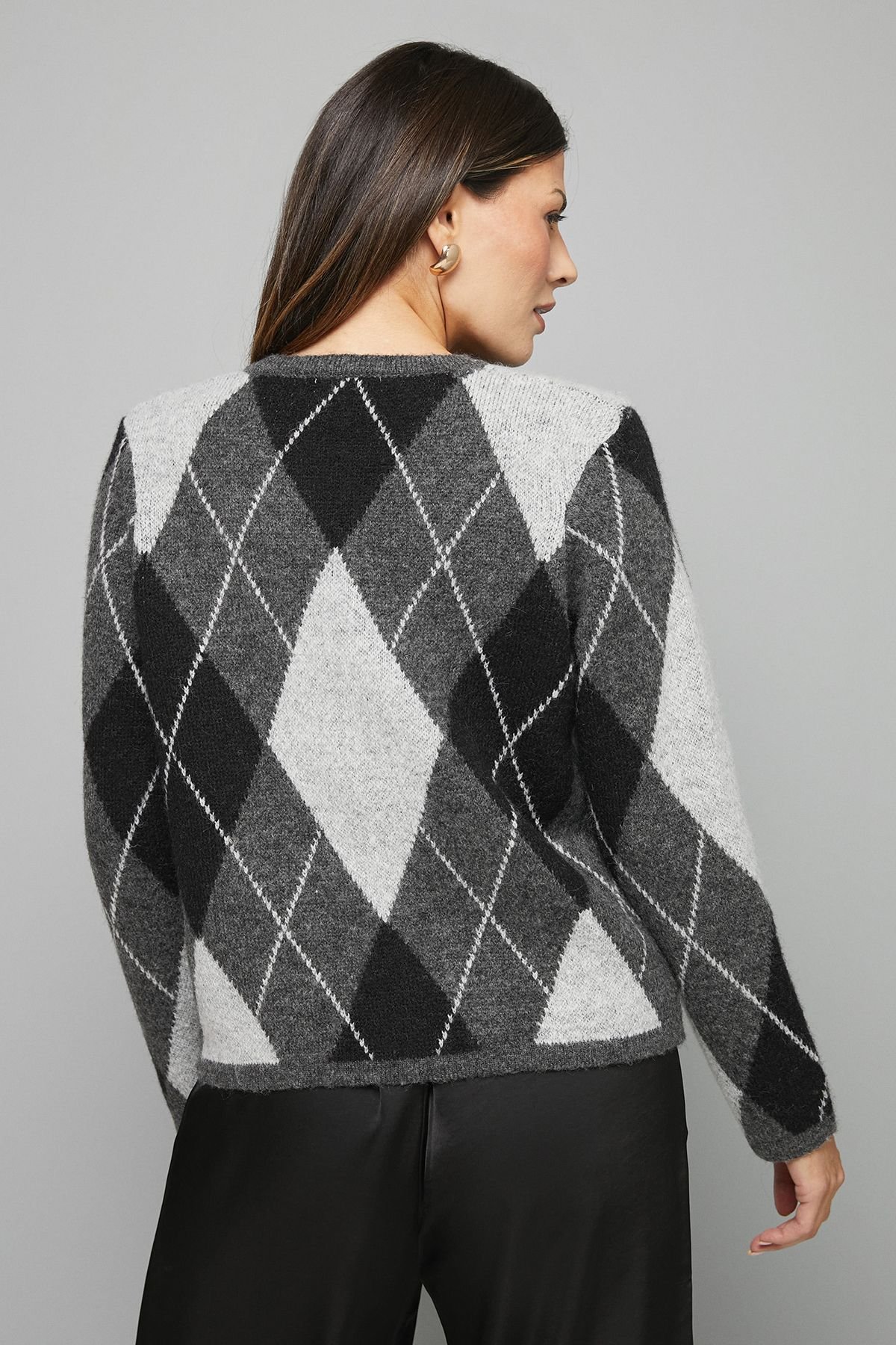 Wallis Wallis Women's Argyle Cardigan in Grey - 3