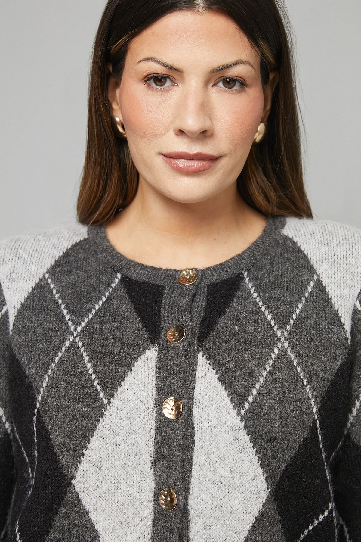 Wallis Wallis Women's Argyle Cardigan in Grey - 4