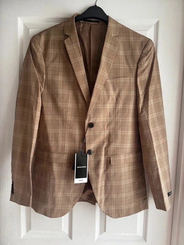 jack & jones Jack & Jones Premium Check Suit Jacket – Brown – Men’s UK Medium – Smart Tailored Blazer RRP £110