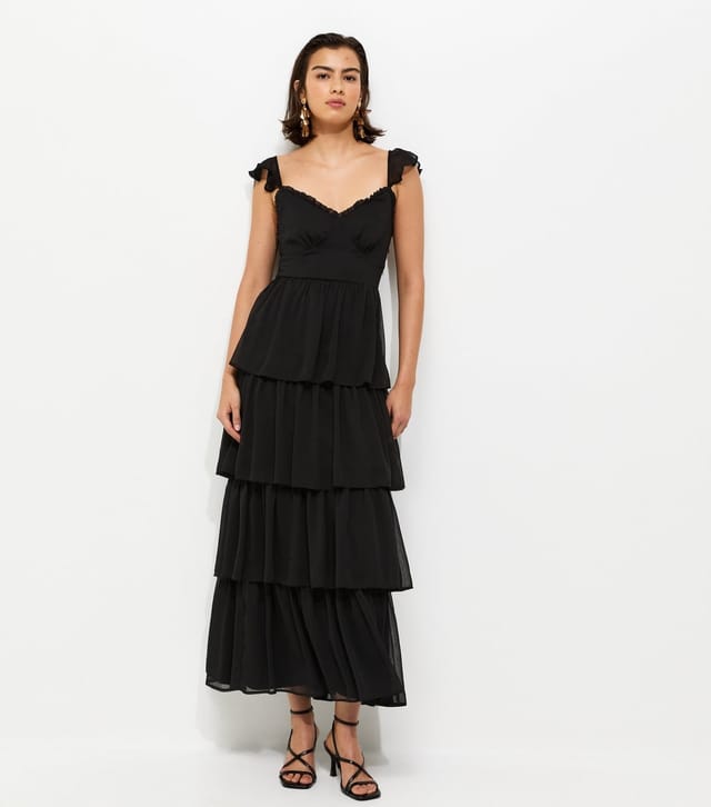 New Look Women's Black Tiered Chiffon Midi Dress New Look - 2