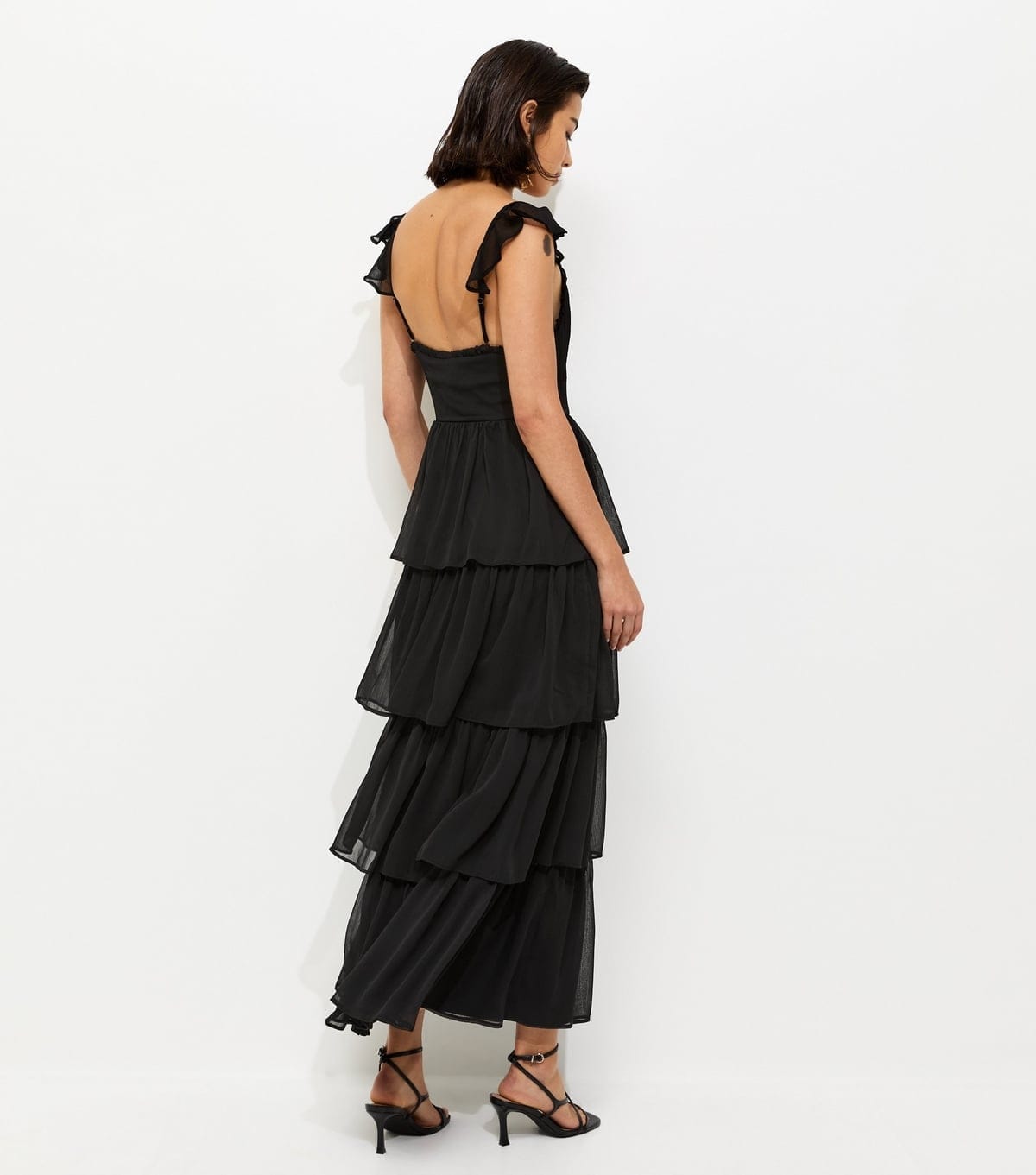 New Look Women's Black Tiered Chiffon Midi Dress New Look - 4