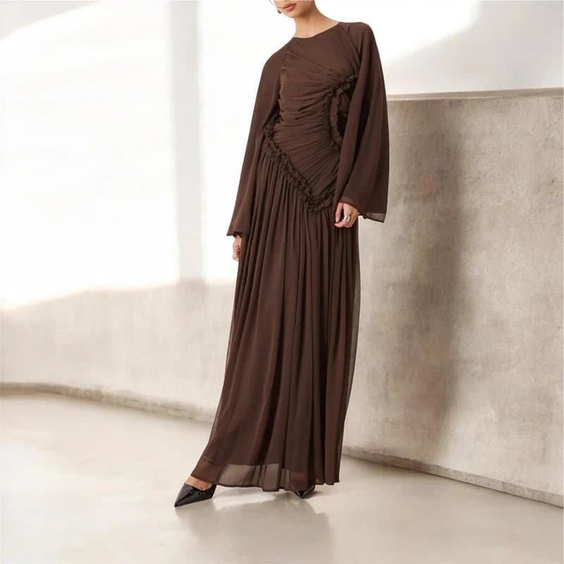 ASOS Asos crinkle chiffon gathered maxi dress with micro ruffles in chocolate