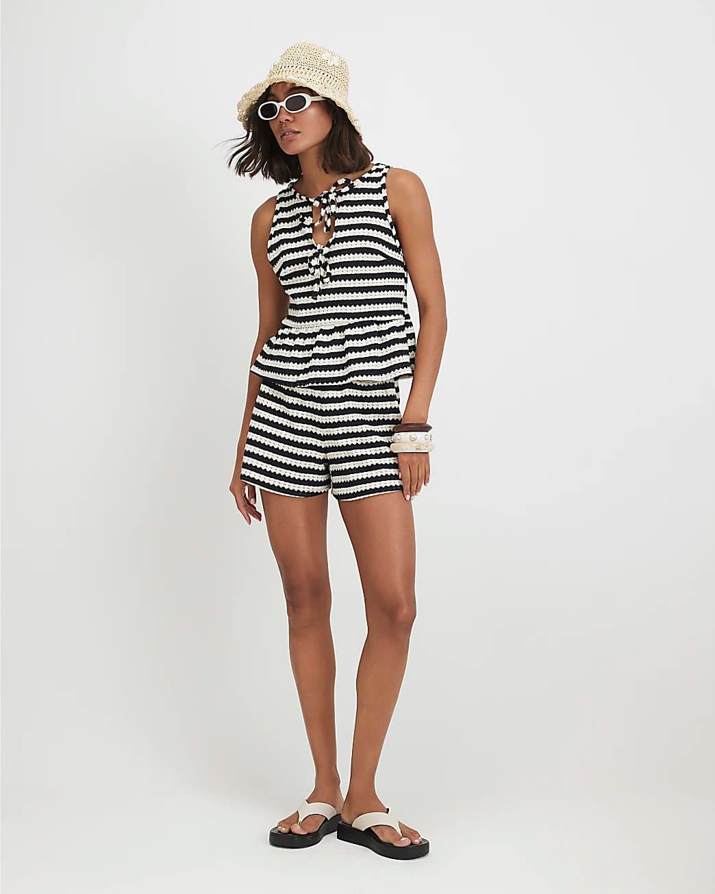 River Island River Island Womens Black Striped Crochet Shorts
