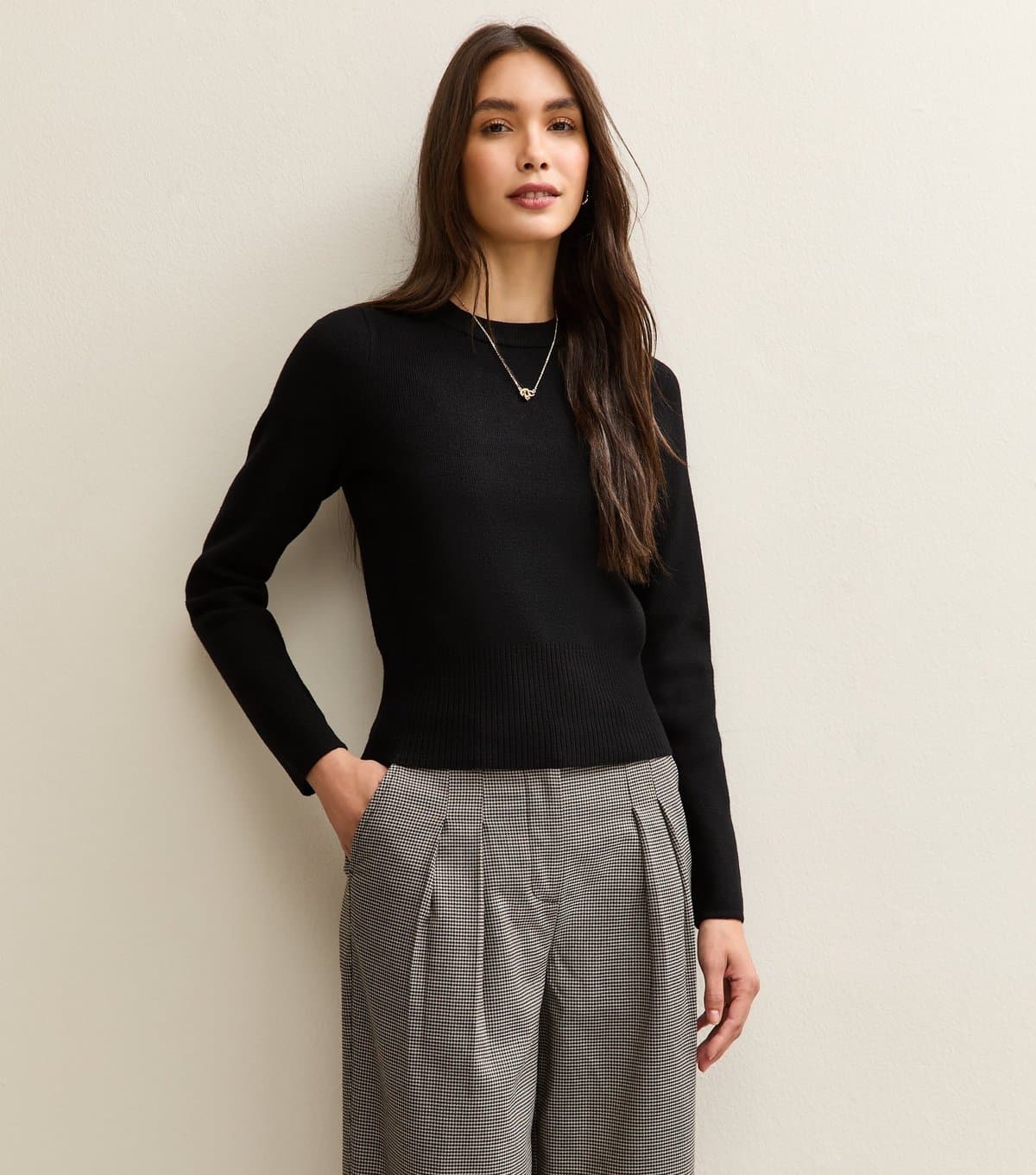 New Look Women's Black Ribbed Knit Crew Neck Jumper New Look