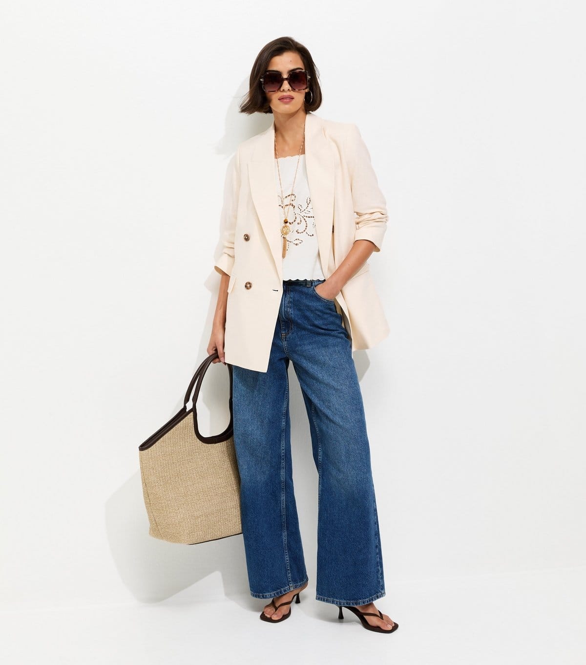 New Look Women's Off White Linen Blend Blazer New Look - 4