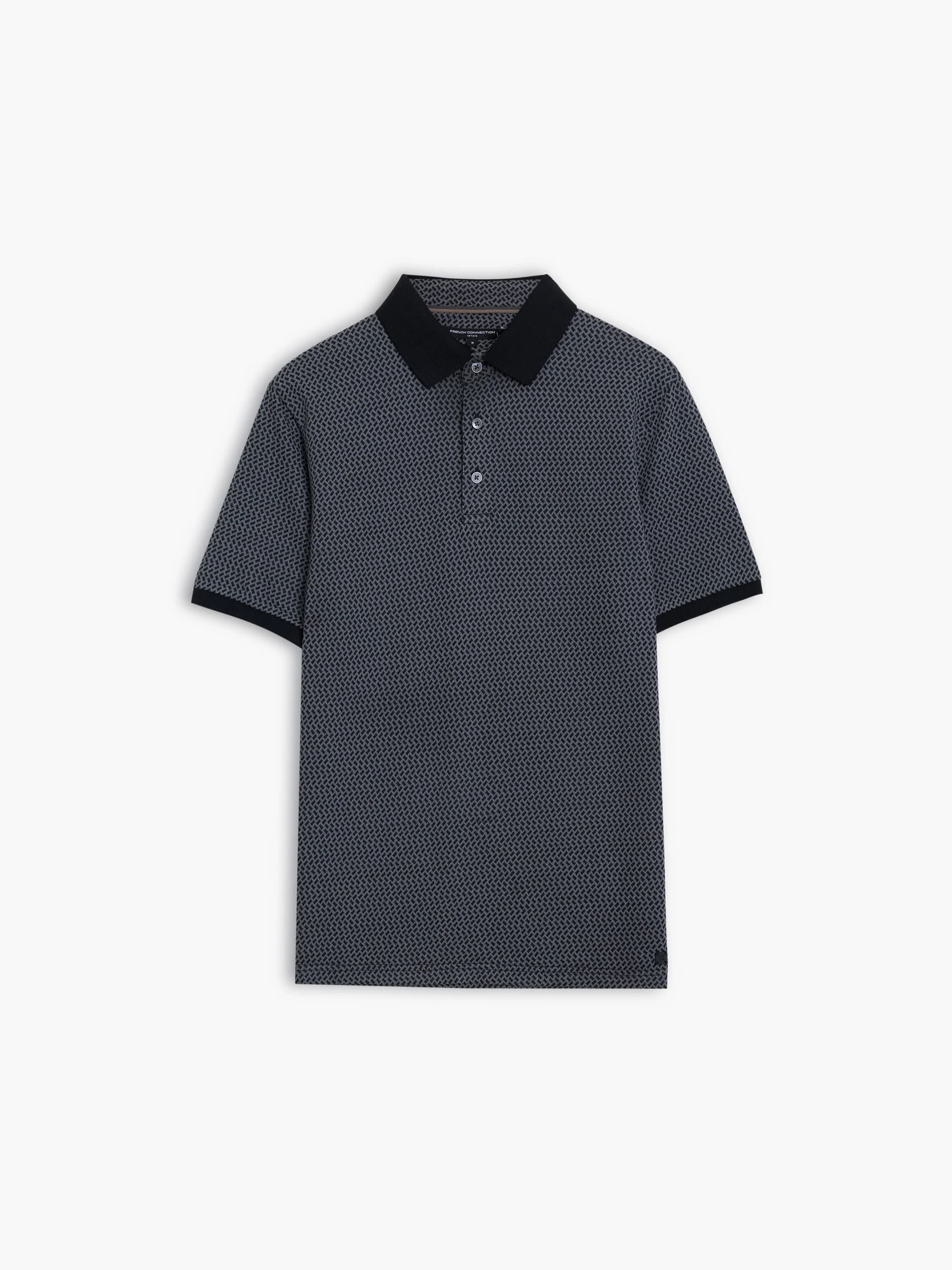 French Connection Short Sleeve Geo Polo Shirt Black/Grey