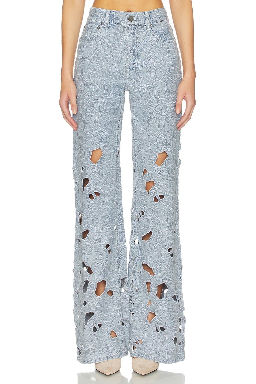 revolve Revolve Floral Print Wide Leg Jeans in Rockstar Blue