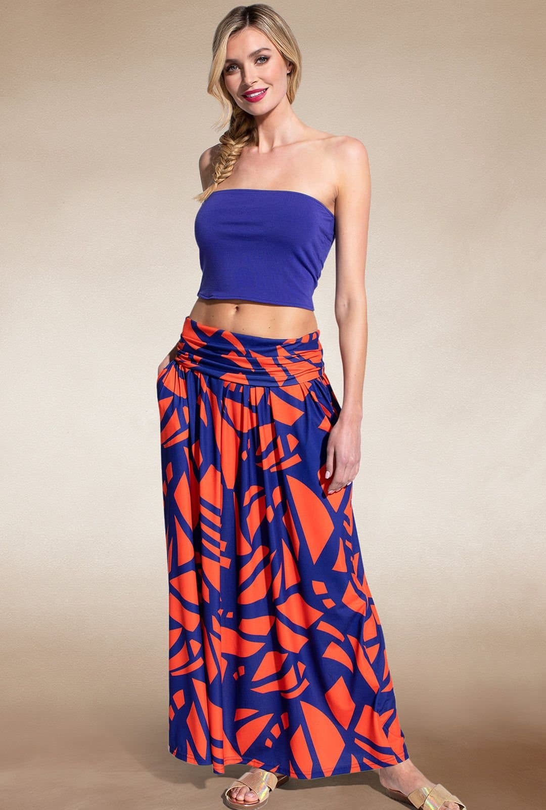 Hot Squash Hot Squash Women's Boho Maxi Skirt in Dark Blue