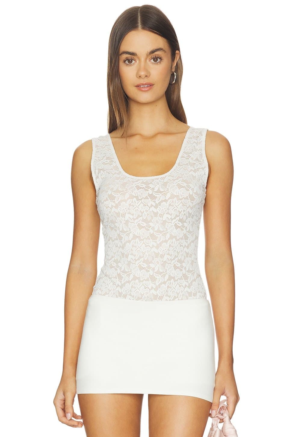 revolve Stretch Lace Scoop Tank Bodysuit