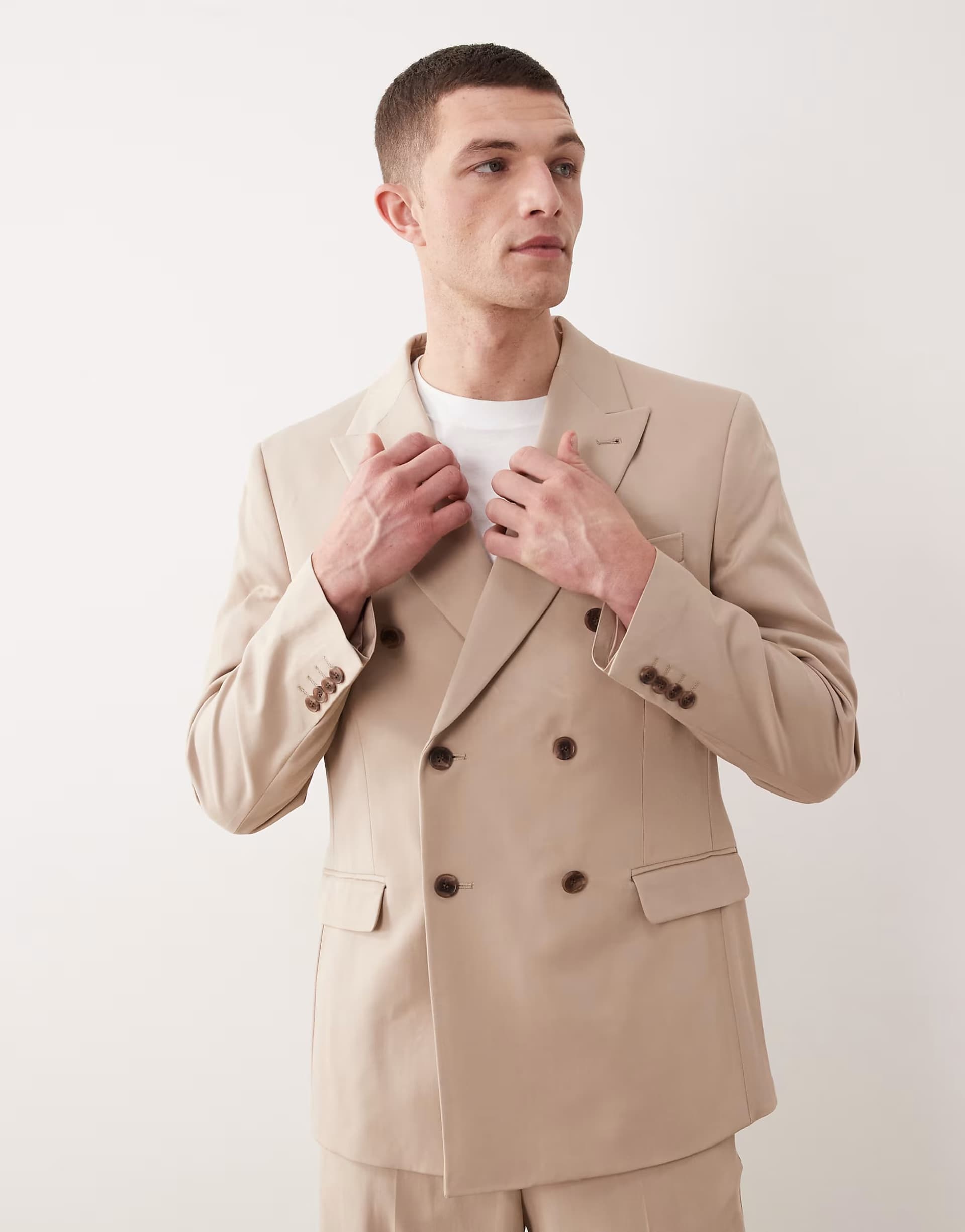 ASOS ASOS DESIGN double breasted regular suit jacket in beige fin twill