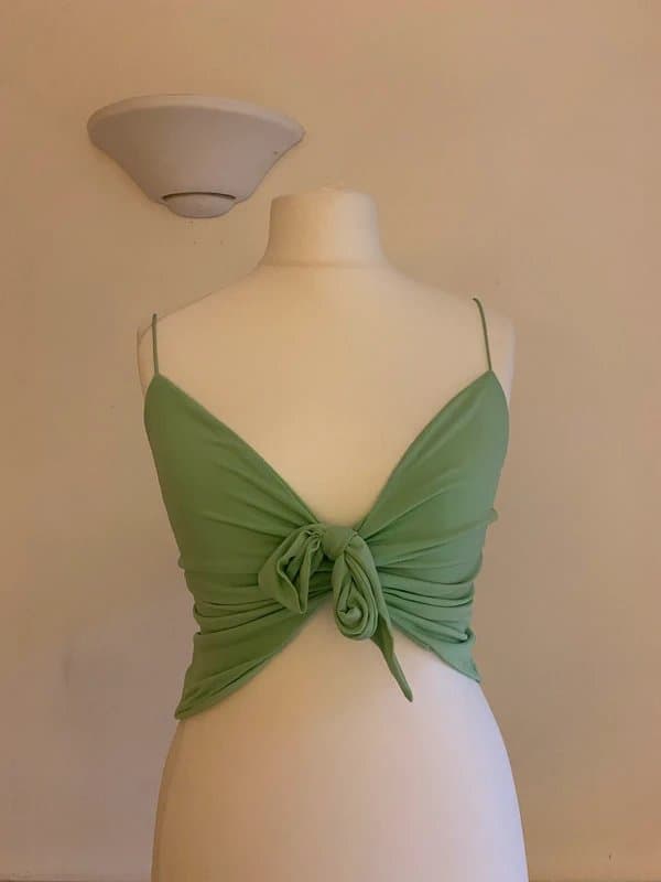ASOS Asos luxe lime green mesh crop cami top with bow tie up front
