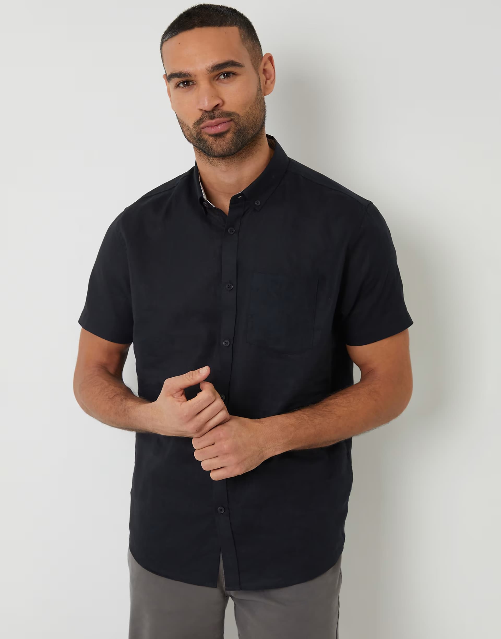 ASOS Threadbare Cotton-linen blend short-sleeve shirt in black