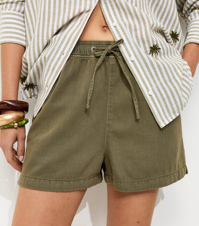 New Look Women's Dark Khaki Cotton Twill Pull On Drawstring Shorts New Look - 3