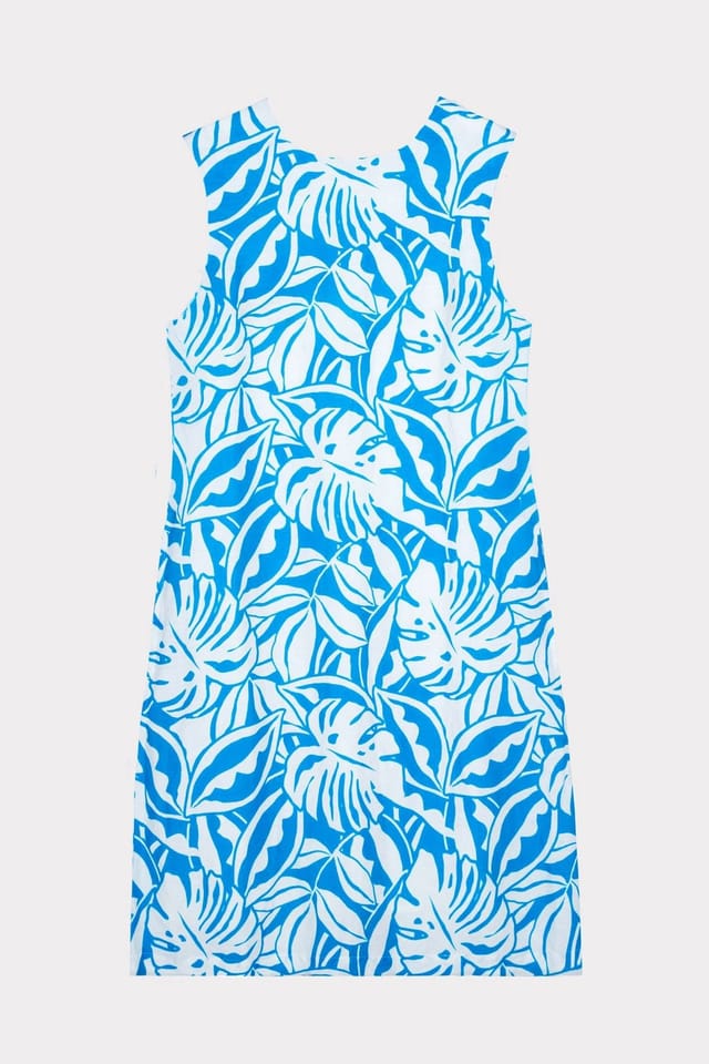 Kettlewell Kettlewell Women's Sleeveless Printed Linen Shift Dress in Turquoise - 2